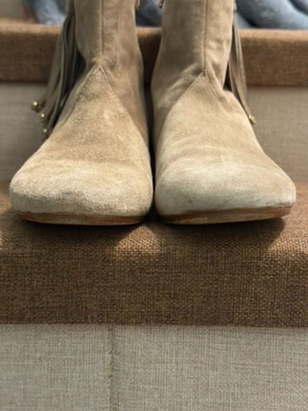 Belle by Sigerson Morrison Taupe Suede Fringe Ankle Boots Size 8 Boho Western - Picture 4 of 9